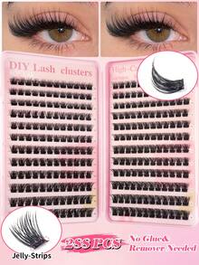 288 Clusters Self-Adhesive False Eyelashes, Fluffy And Soft, 10-16mm Mixed Length, DIY Self-Adhesive Lash Extensions, Natural And Long, D Curl, Cat Eye Style, Fluffy Natural Lively Y2K Butterfly Element Pink Backing Card Design - C - View 7