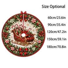 1pc Gold Sleigh Pattern Christmas Tree Skirt Loaded With Christmas Gifts, Elegant Holiday Decor, 5 Sizes, Unisex Holiday Gift, Suitable For Home And Party Christmas Home Decoration - Golden Sleigh Filled With Christmas Gifts - View 3