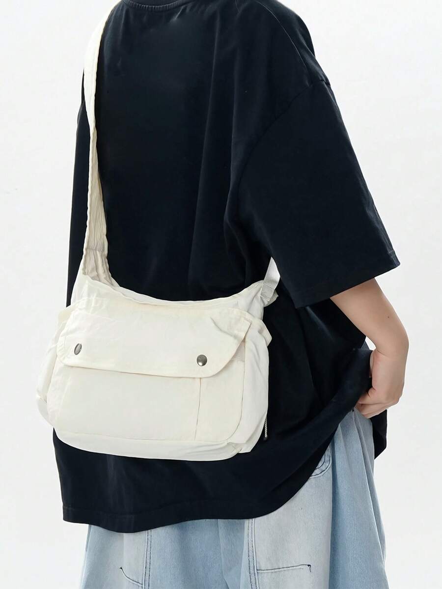 Minimalist Style Nylon Crossbody Bag For Women Large Capacity Shoulder Bag, Versatile Postal Worker Bag For Students, Commuting, And Everyday Use - White - View 1