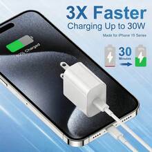 30W USB-C Fast Charging Adapter With 3.3FT/100cm Long Charging Cable Data Line USB-C To Type-C Charging Kit, Compatible With IPhone 18 17 16 15 Pro Max Plus, / Charging Kit - US A Type Plug(110-127V) - View 4