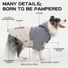 Pet Dog Autumn/Winter Windbreaker Jacket For Large And Medium Long-Haired Dogs, Hooded Windproof Reflective Dog Coat With Leash Attachment, Night Reflective Dog Clothes For Walking, Water-Resistant Dog Raincoat For Outdoor Use - Green - View 6