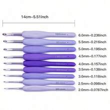 9pcs New Crochet Hook Set, Purple Gradient Soft Handle Crochet Hooks, 9pcs/Set, Silicone Non-Slip Handle Crochet Hooks, Metal Needle Head, Suitable For Beginners, Handmade Yarn Knitting, Dolls, Scarves, Sweaters, DIY Tools - 9-pack Gradient Purple - View 5