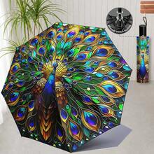 New Animal Print Pattern Umbrella, Peacock, Dragonfly, Dog, Butterfly Print Pattern Sun And Rain Umbrella, Outdoor Travel Sunshade Umbrella, Dual-Use Lightweight And Portable, Gift For Nature And Animal Lovers, Gift Umbrella, Decorative Umbrella. - Black - View 13