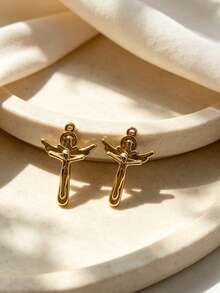 2Pcs Vintage Gold Plated Cross Charms, Textured Rope Pattern & Crucifix Metal Pendants For DIY Necklace Bracelet Jewelry Making - Gold - View 8