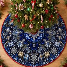 1pc Patterned Christmas Tree Skirt, Elegant Color Holiday Decor, 5 Sizes, Unisex Holiday Gift, Suitable For Home And Party Christmas Home Decoration - Luxury Sapphire Crown - View 2