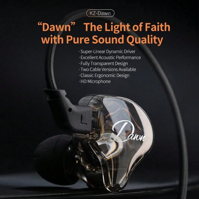 KZ Dawn - 1DD IEM Wired Earphones Noise Cancelling Earbuds, HiFi Stereo Sound, With 3.5mm Interface Compatible With Computer, Gaming, Music Player (Black) - Black-silver Line - View 1