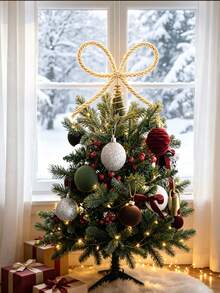 Christmas Gold Glass Rhinestone Bow Tree Topper - Xmas Holiday Tree Top Decoration For Indoor Outdoor Home Room Party Christmas Decorations Home Christmas Gifts Christmas Deco - One Size Fits All - View 5