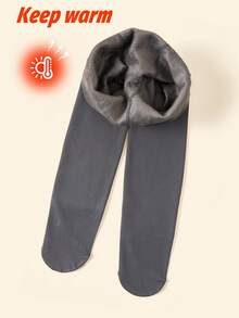 1 Pair Girls/Children/Kids Vintage Solid Color Stirrup Tights, Classic Minimalist Casual Fleece Lined Thick Warm Leggings, Skin-Friendly Soft Breathable Fashion Versatile Dance Sports Tights, Suitable For Autumn/Winter Daily Wear/Holiday Gifts/Outings/Back To School/Skiing - Grey - View 7