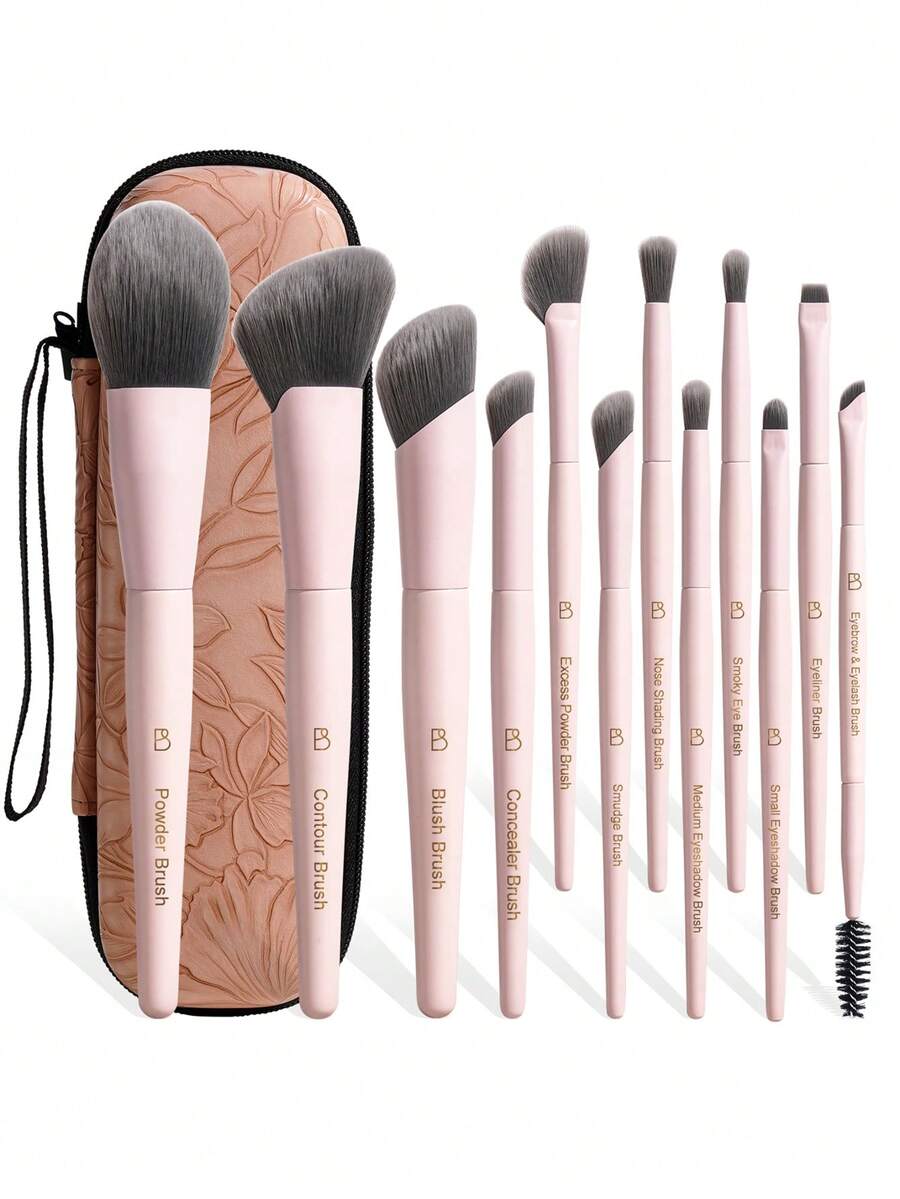 BS-MALL Elegant 19pcs Rose Red Makeup Brush Set, Full Face Makeup Brushes And Storage Tube, Luxury Birthday Gift Box For Women - Baby Pink - View 1
