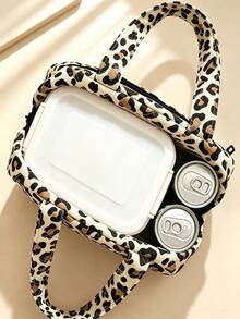 1pc Insulated Lunch Bag, Leopard Print And Polka Dot Fabric, Portable Thermal Lunch Tote, Practical Kitchen Accessory, Suitable For Office Commute, School, Outdoor Picnic, Food And Lunch Box Storage - Multiple Colors and Styles - View 5