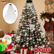 220/400 LED Christmas Tree Waterfall Lights, USB Powered Fairy String Lights, 8 Modes Curtain Lights, Warm White Christmas Tree Decoration, Suitable For Home, Party And Holiday - Waterfall Light - View 4