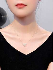 DARA Freshwater Pearl Necklace S925 Silver 3-4mm White Beads Heart-Shaped Starry Design Creative Elegant Style - Love - View 3