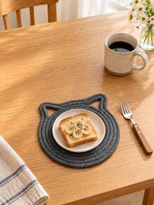 1pc Cat-Shaped Woven Heat Resistant Trivet Round Table Mat Hot Pad Pot Holder Placemat For Plates Bowls Pans And Cookware, Kitchen Dining Table Countertop Coffee Table Home Decor Daily Meals Holiday Party Gift - View 5