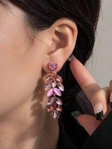 Hoa tai thả đính đá Rhinestone - Hồng - Xem 2