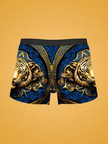 Notgurli 3pcs Men's Printed Fashion Boxer Briefs Wear Elastic Waistband Moisture-Wicking Breathable Underwear Designer Clothing Retro Animals - Multicolor - View 5