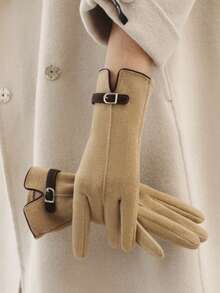 1 Pair Contrast Color Casual Polyester Fiber (Polyester) Snap Button Warm Gloves, Daily Winter Wear, Touchscreen Compatible, One Size, Multiple Colors Available - A - View 14