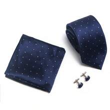 AlanKing Men's Polka Dot Tie, Pocket Square, And Cufflinks 3 Piecesset, Suitable For Parties And Balls - Multicolor - View 9