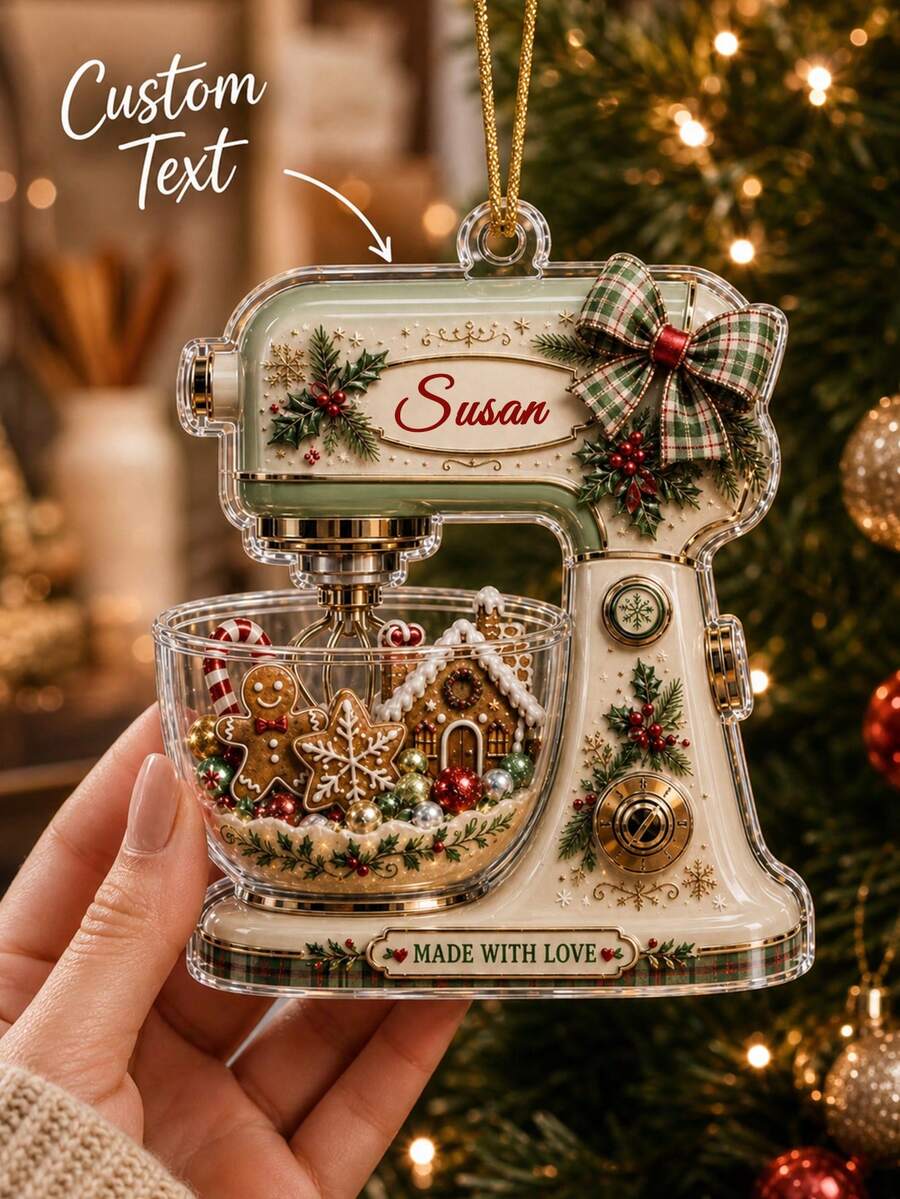 1pc Personalized Baking Christmas Ornament, Custom Name Acrylic Mixer Gingerbread Ornament, Christmas Gingerbread Kitchen Decor, Baker Gift,Christmas Tree Decor,Christmas Gift - Multicolor - View 1