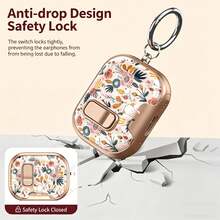 1pc Floral Printed Lockable AirPodsPro3 Case With Kickstand, Full Protection Shockproof Earphone Cover With Keychain, Support Wireless Charging - Multi-color 5 - View 2