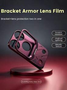 Metal Folding Stand Compatible With Apple 18 Pro/18 Pro Max/17 Pro/17 Pro Max, Hollow Rear Camera Base Anti-Scratch Lens Protector Film, Shock-Proof, Anti-Scratch And Anti-Fingerprint, Precise Cutouts, 2-In-1 Stand + Lens Protection, Perfect Coverage And Fit, High-Definition Photography - Burgundy - View 6