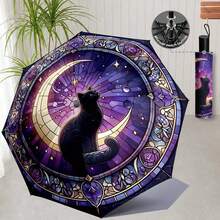 New Animal Print Pattern Umbrella, Peacock, Dragonfly, Dog, Butterfly Print Pattern Sun And Rain Umbrella, Outdoor Travel Sunshade Umbrella, Dual-Use Lightweight And Portable, Gift For Nature And Animal Lovers, Gift Umbrella, Decorative Umbrella. - Black - View 9