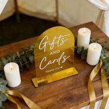 Pale Yellow Acrylic Cards And Gifts Tabletop Sign, Luxury Arched Wedding Guest Sign-In Stand With Base For Stable Display, Suitable For Wedding Banquet Party, Engagement Ceremony Gift Area Direction, Wedding Scene Decoration Sign - A - View 10