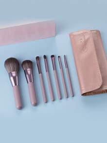ronshadow 7pcs Makeup Brush Set With Slot Storage Bag, Includes Powder Brush, Blush Brush, Eyeshadow Brush, Blending Brush, Angled Brow & Lip Brush, Suitable For Daily Makeup, Storage Bag Convenient For Travel - Multicolor - View 8