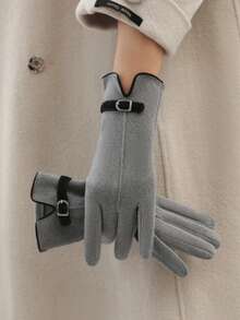 1 Pair Contrast Color Casual Polyester Fiber (Polyester) Snap Button Warm Gloves, Daily Winter Wear, Touchscreen Compatible, One Size, Multiple Colors Available - A - View 13