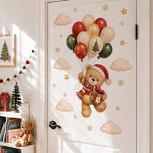 Christmas Teddy Bear Wall Stickers Balloons Gift Snowflake Decals Cute Holiday Wall Decor Suitable For Bedroom Nursery Living Room - Christmas Wall Decals - View 2