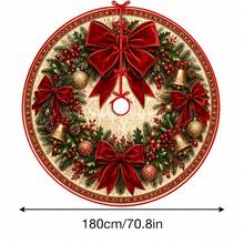 1 buah Alas Pohon Natal Bermotif, Dekorasi Liburan Warna Elegan, 5 Ukuran, Hadiah Liburan Unisex, Cocok untuk Dekorasi Rumah dan Pesta Natal - Karangan bunga pita merah beludru vintage - View 11