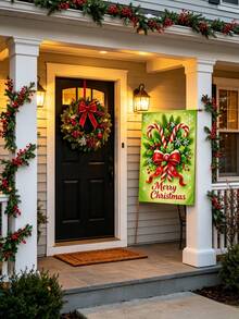1pc Merry Christmas Garden Flag, Candy Cane Holly Bow Snowflake Pattern Double-Sided Print Yard Flag, 30*45cm/11.8*17.7in Outdoor Christmas Decoration Yard, Home Christmas Decoration - Multicolor - View 7