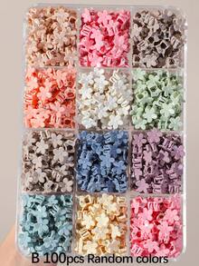100/200pcs Random Color Morandi Tone Plum Blossom Flower Mini Hair Claw Clips, Simple Versatile Hair Clips For Girls, Girl, Suitable For Vacation Styling - Multicolor - View 9