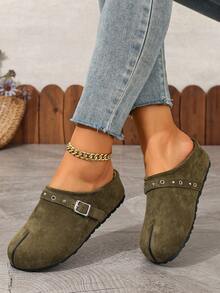 Women's Split Toe Pig-Toe Closed Toe Mule Shoes With Metal Rivet Buckle Strap Thick Sole Slip-On Backless Casual Daily Shoes - Army Green - View 2