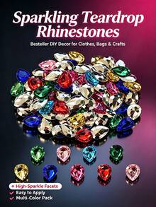 18mm Teardrop Pointed‑Back Acrylic Rhinestones, 50/100/200Pcs Pear Shape Fancy Gems, DIY Decor For Bags, Hair Clips And Garment Ornaments - Multicolor - View 2