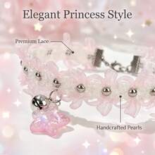 1pc Cute Floral Lace Cat Collar, Detachable Kitten Collar With Bell And Shiny Star Pendant, Soft Pet Collar, Suitable For Small Adult Cats, Perfect For Daily And Holiday Wear, Gift For Pets - Multicolor - View 6