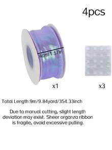 4pcsIridescent Gradient Fishtail Organza Ribbon, Laser Ruffle Wavy Sheer Ribbon For Flower Bouquet Wrapping, Cake Gift Packaging, DIY Bow Hair Accessories, Wedding Party Decor Supplies - Purple - View 11