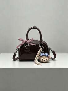 Vintage Coffee Brown Glossy Mini Bowling Bag, Smooth Faux Leather ...