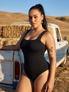 1pc Plus Size Women's Seamless Tummy Control Butt Lifting Bodysuit Shapewear PAUKEE - Black - View 5