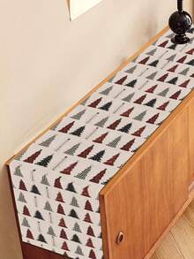 1pc Plaid Polka Dot Christmas Tree Table Runner, Multi Style Xmas Tree All Over Print, Holiday Table Decor For Kitchen Dining Table, Living Room Indoor Party Home Dinner - White - View 5