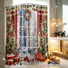 1pc Christmas Window Snowy Scene Shower Curtain, Vintage Design, Waterproof Bath Curtain, Suitable For Bathtub Partition, Bathroom Decor And Bathroom Accessories - Multicolor - View 5