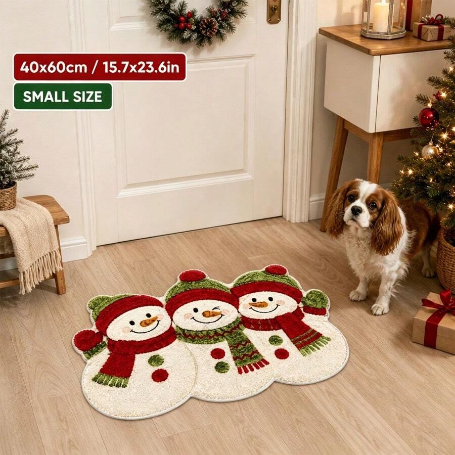 1PC 2D Flat Snowman Pattern Bathroom Rug, Christmas Style. | Suitable For: Rugs, Room Decor, Floor Mats, Bedroom Rugs, Kitchen Mats, Home Decor, Doormats, Bathroom Mats, Vacation Home Decor. Christmas Decor. Winter Decor. - A - View 1