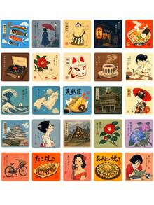 50Pcs Retro Japanese Style Stickers, Showa Nostalgic Kimono Girl Waterproof Decals For Stationery DIY Decor - Multicolor - View 7