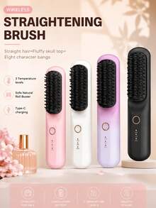 USB Rechargeable Wireless Hair Straightener Comb, Negative Ion Anti-Damage, Straight & Curly Hair Dual Use, Fast Heating With Overheat Protection, Pink/Black/White Gradient Color Options, Portable Travel Size, Creates Silky Smooth Hair, Suitable For Dorm Use - Multicolor - View 2