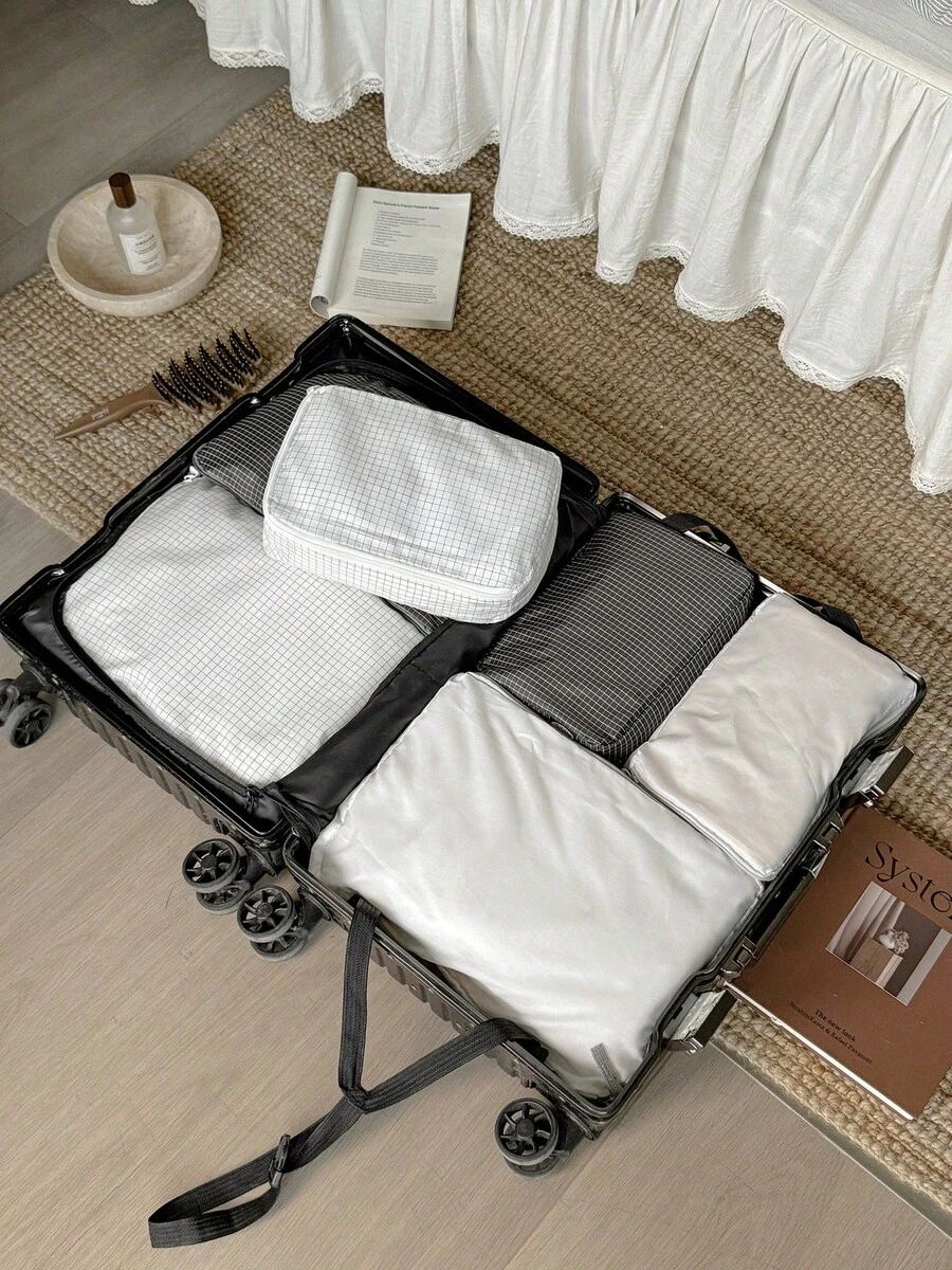 1/2pcs Plaid Pattern Travel Storage Bags, Multi-Size Waterproof Luggage Organizer Packing Cubes For Clothes, Cosmetics, Toiletries, Suitcase Divider Bags