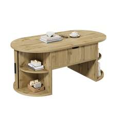 Modern Height-Adjustable Coffee Table, Adjustable Coffee Table For Living Room, Open Shelves And Hidden Storage, Sliding Doors, Ideal For Small Apartments And Home Offices - Oak - View 8