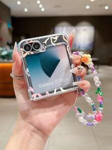 1PC Fashion Matte PC Material Simple And Cute Bow Element Folding Phone Case, Paired With Same Color Bracelet, Can Protect And Prevent Falling For: SamsungGalaxy Zflip 3/Zflip 4/Zflip 5/Zflip 6/Zflip 7/Zflip 8/ Razr 60/ Razr 50/ Razr 70/Galaxy Z Flip7 FE - Clear - View 3