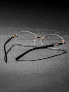 1 Pair Men's Oval Rimless Clear Lens Glasses, Vintage Elegant Sophisticated Low-Key Luxurious Fashion Eyewear, Suitable For Cafe Leisure, Street Exploration, Daily Commute - Clear - View 5