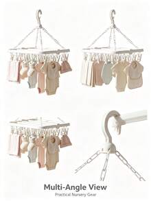 1pc Baby Drying Rack, 32 Clips Foldable Hanging Drying Rack, Baby Storage, Baby Socks & Underwear Drying Rack, Space-Saving Hanger, Baby Gift - Multicolor - View 3