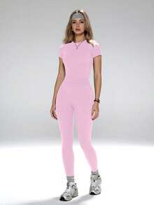 FWH Versatile All-Season Shaping Multi-Function Blouse, Slimming Fit Pink Sports Summer Style - Pink - View 5