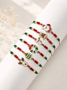 Christmas Beaded Charm Bracelet For Women With Santa Claus, Snowman, Reindeer, Bell, Wreath And Christmas Tree Design, Red And Green Holiday Jewelry - Multicolor - View 9